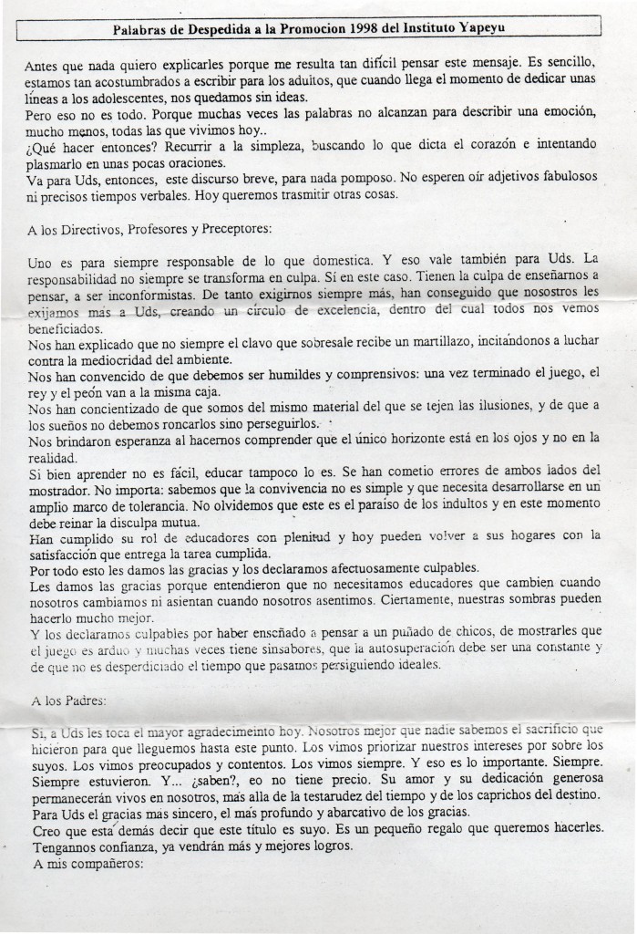 Discurso de Despedida de Promocion - Hoja 1