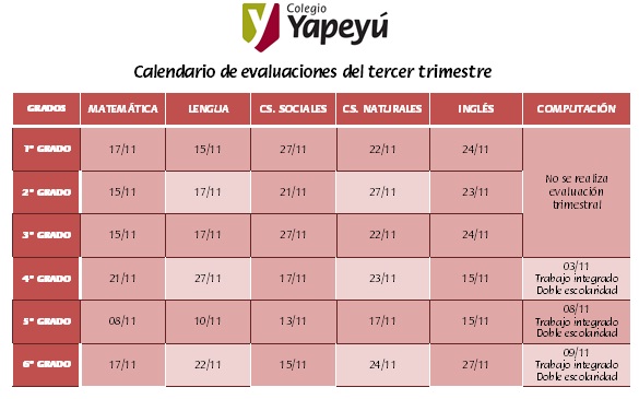 Calendario de Evaluaciones del 3er Trimestre